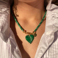 Green Paracord Necklace with Malachite Fluted Heart Pendant
